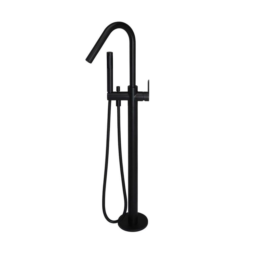 Meir Round Paddle Freestanding Bath Spout and Hand Shower | Matte Black