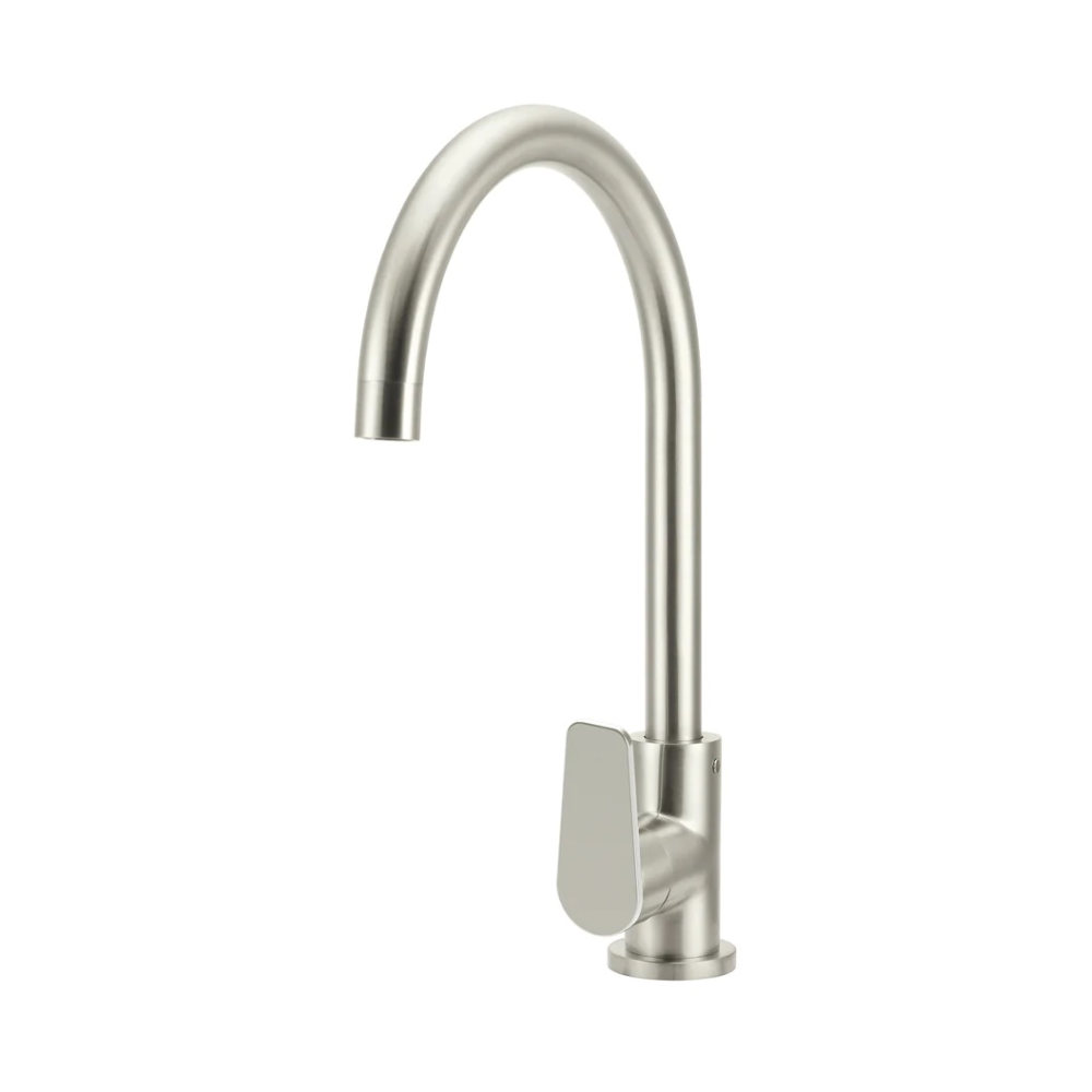 Meir Round Gooseneck Kitchen Mixer Tap WIth Paddle Handle | Brushed Nickel