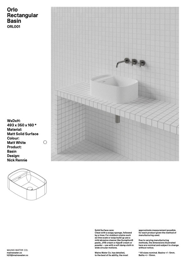 Mains Water Co. | Orlo Rectangle Vessel Basin