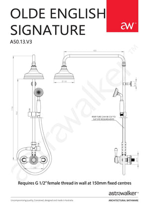 Astra Walker Showers Astra Walker Signature Exposed Shower Set with Mixer, Diverter & Single Function Hand Shower