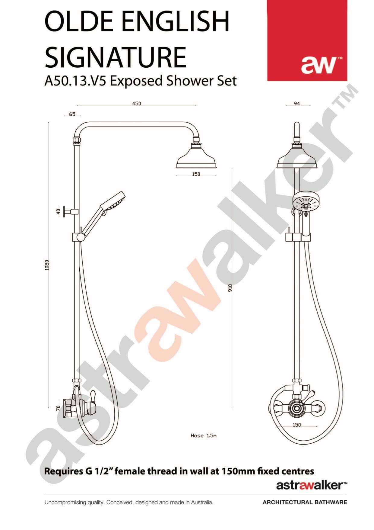 Astra Walker Showers Astra Walker Signature Exposed Shower Set with Mixer, Diverter & Multi-Function Hand Shower