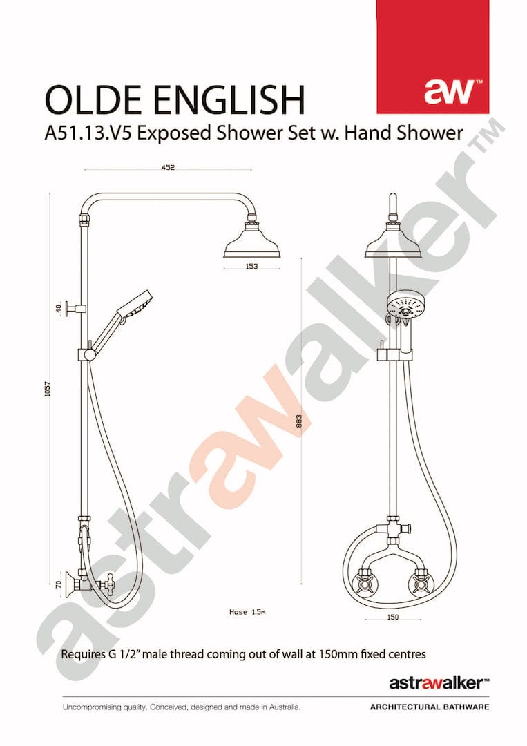 Astra Walker Showers Astra Walker Olde English Exposed Shower Set with Taps, Diverter & Multi-Function Hand Shower