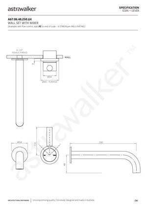 Astra Walker Basin Taps Astra Walker Icon + Lever Wall Mixer Set with 250mm Spout