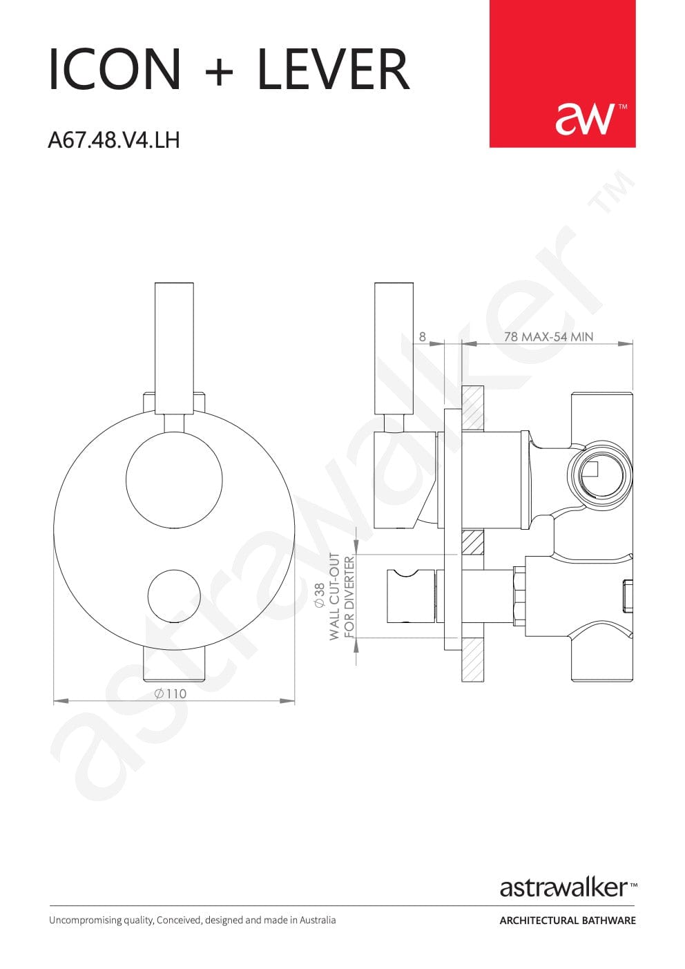Astra Walker Wall Mixers Astra Walker Icon + Lever Round Diverter Mixer