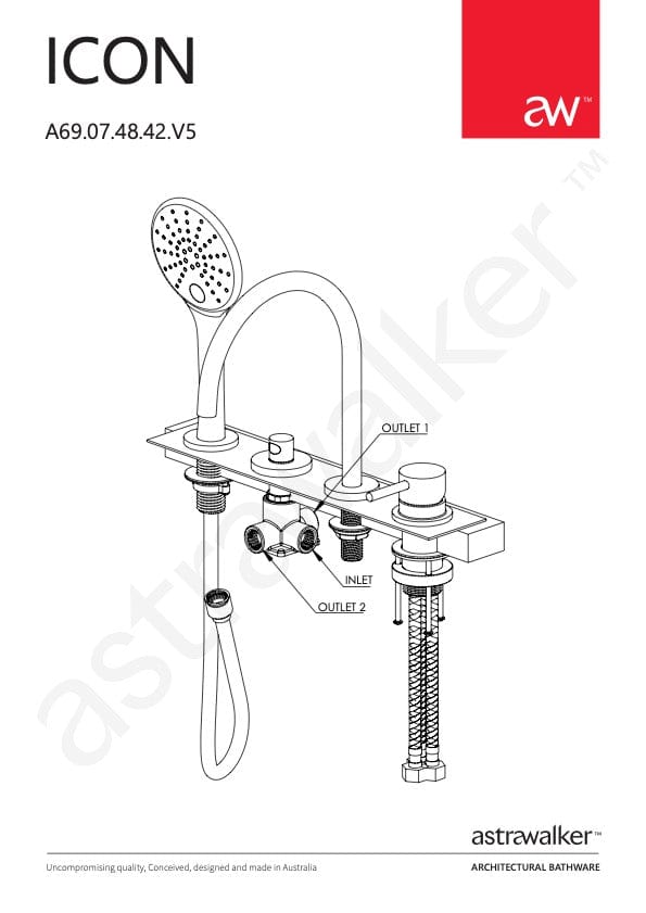Astra Walker Bath Taps Astra Walker Icon Hob Set with Multi-Function Hand Shower, Diverter & Mixer on Backplate