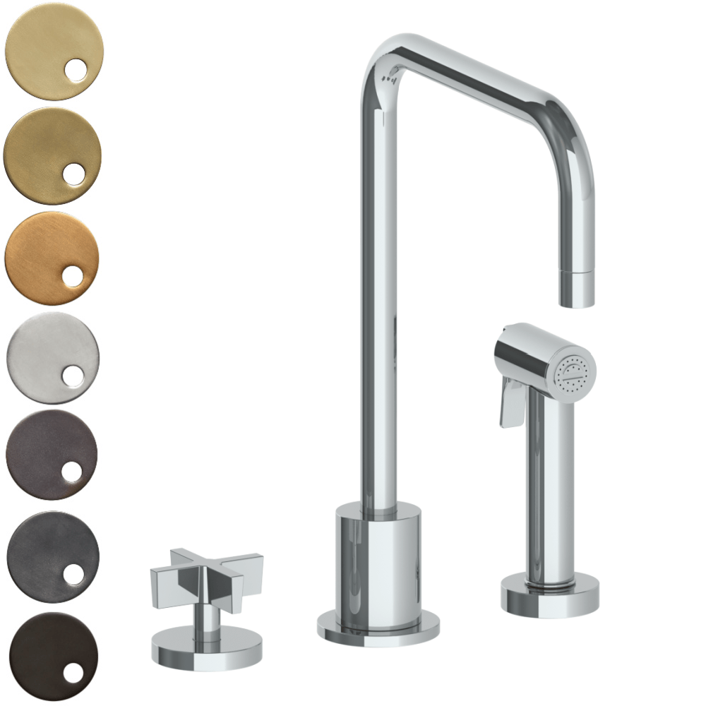 The Watermark Collection Kitchen Taps Polished Chrome The Watermark Collection London 2 Hole Kitchen Set with Square Spout & Seperate Pull Out Rinse Spray | Cross Handle