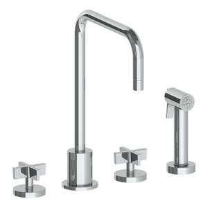 The Watermark Collection Kitchen Taps Polished Chrome The Watermark Collection London 3 Hole Kitchen Set with Square Spout & Seperate Pull Out Rinse Spray | Cross Handle