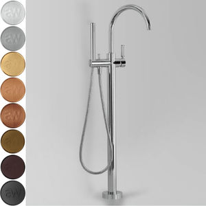 Astra Walker Bath Taps Astra Walker Knurled Icon + Lever Gooseneck Floor Mounted Bath Mixer with Single Function Hand Shower