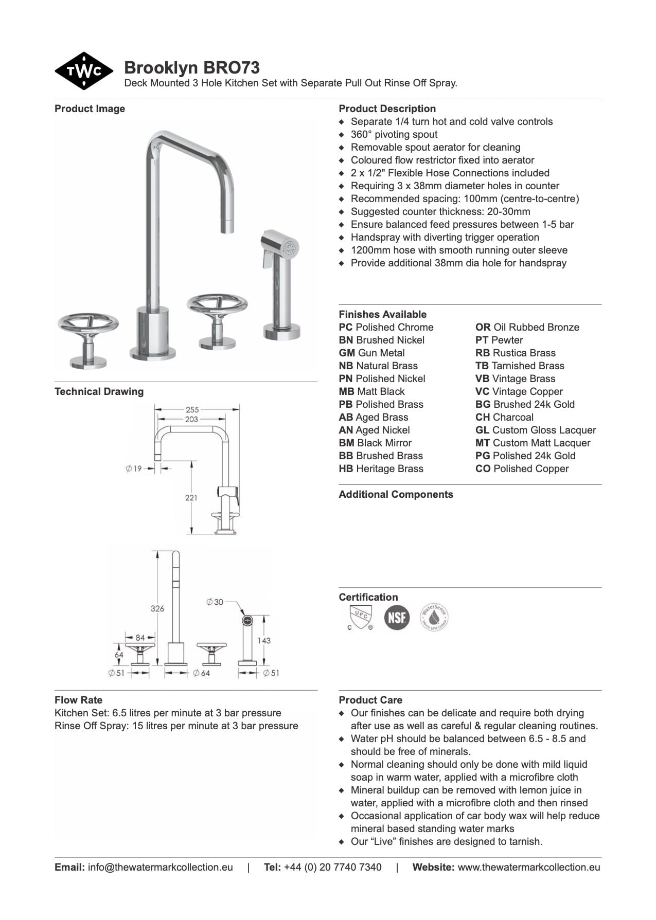 The Watermark Collection Kitchen Taps Polished Chrome The Watermark Collection Brooklyn 3 Hole Kitchen Set with Seperate Pull Out Rinse Spray