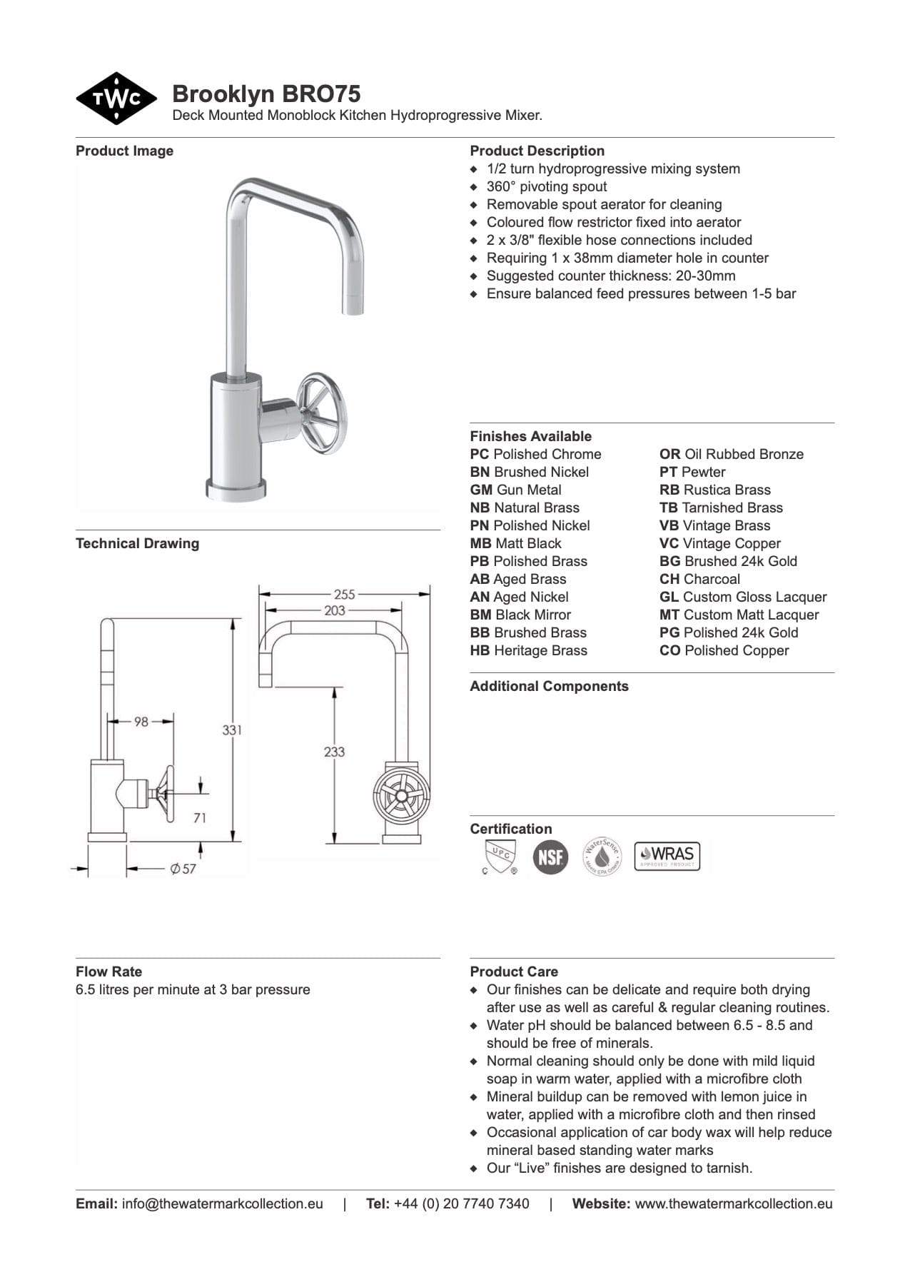 The Watermark Collection Kitchen Taps Polished Chrome The Watermark Collection Brooklyn Monoblock Kitchen Mixer