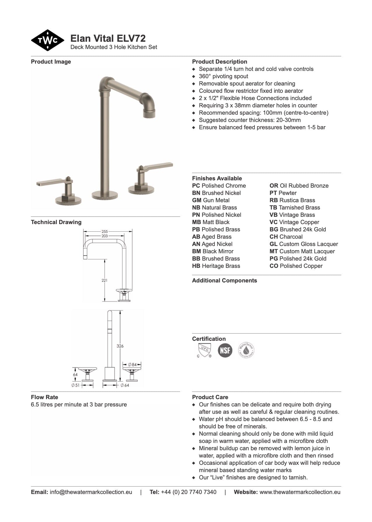 The Watermark Collection Kitchen Tap Polished Chrome The Watermark Collection Elan Vital 3 Hole Kitchen Set