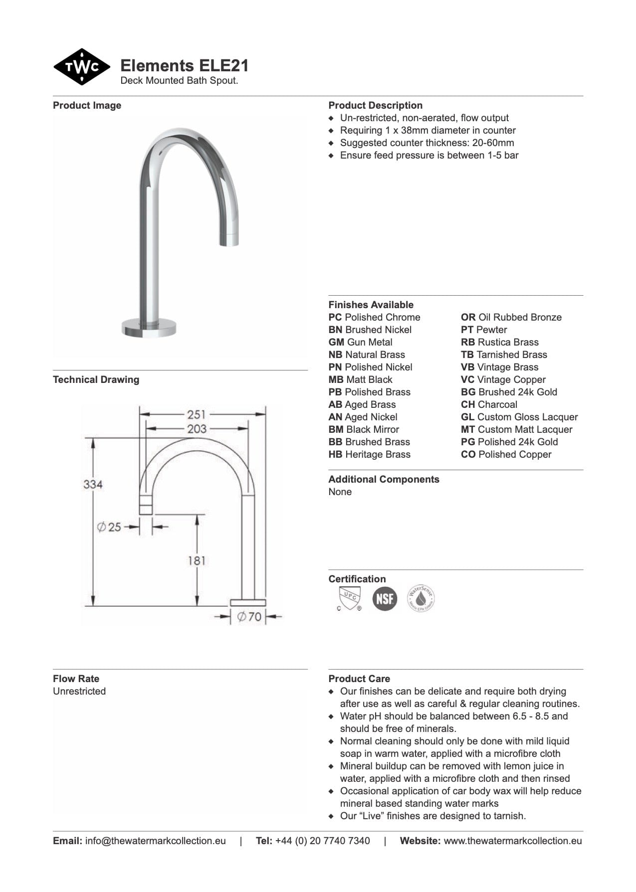 The Watermark Collection Spouts Polished Chrome The Watermark Collection Elements Hob Mounted Bath Spout
