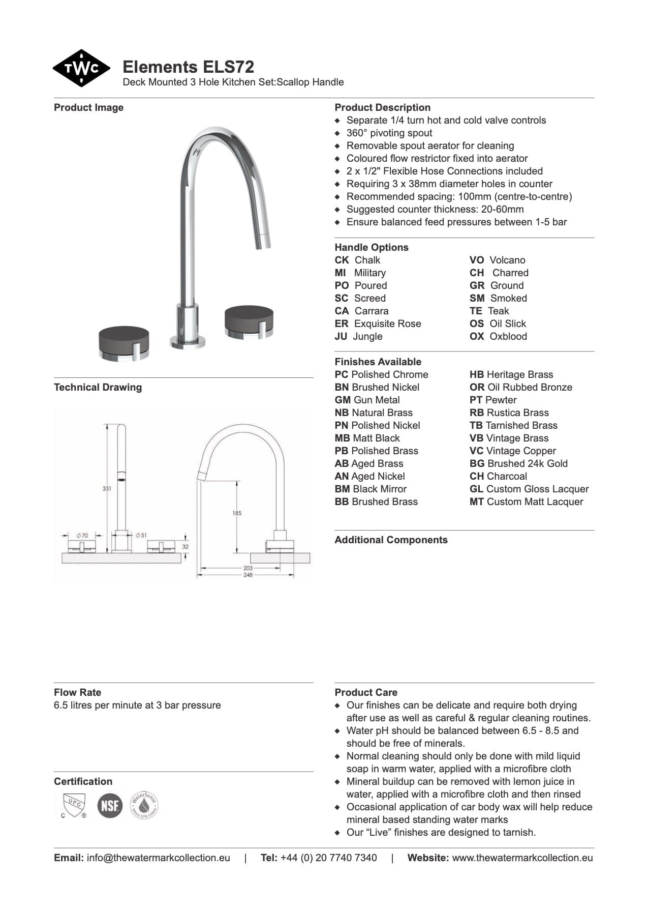 The Watermark Collection Kitchen Tap The Watermark Collection Elements 3 Hole Kitchen Set | Scallop Insert