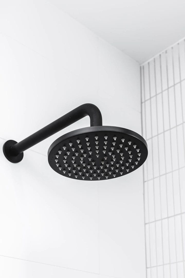 Meir Showers Meir Round Wall Shower Curved Arm 400mm | Matte Black