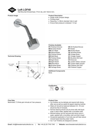 The Watermark Collection Shower Polished Chrome The Watermark Collection Loft 77mm Shower Head & Arm