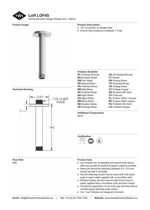 The Watermark Collection Shower Polished Chrome The Watermark Collection Loft Ceiling Mounted Shower Arm 140mm