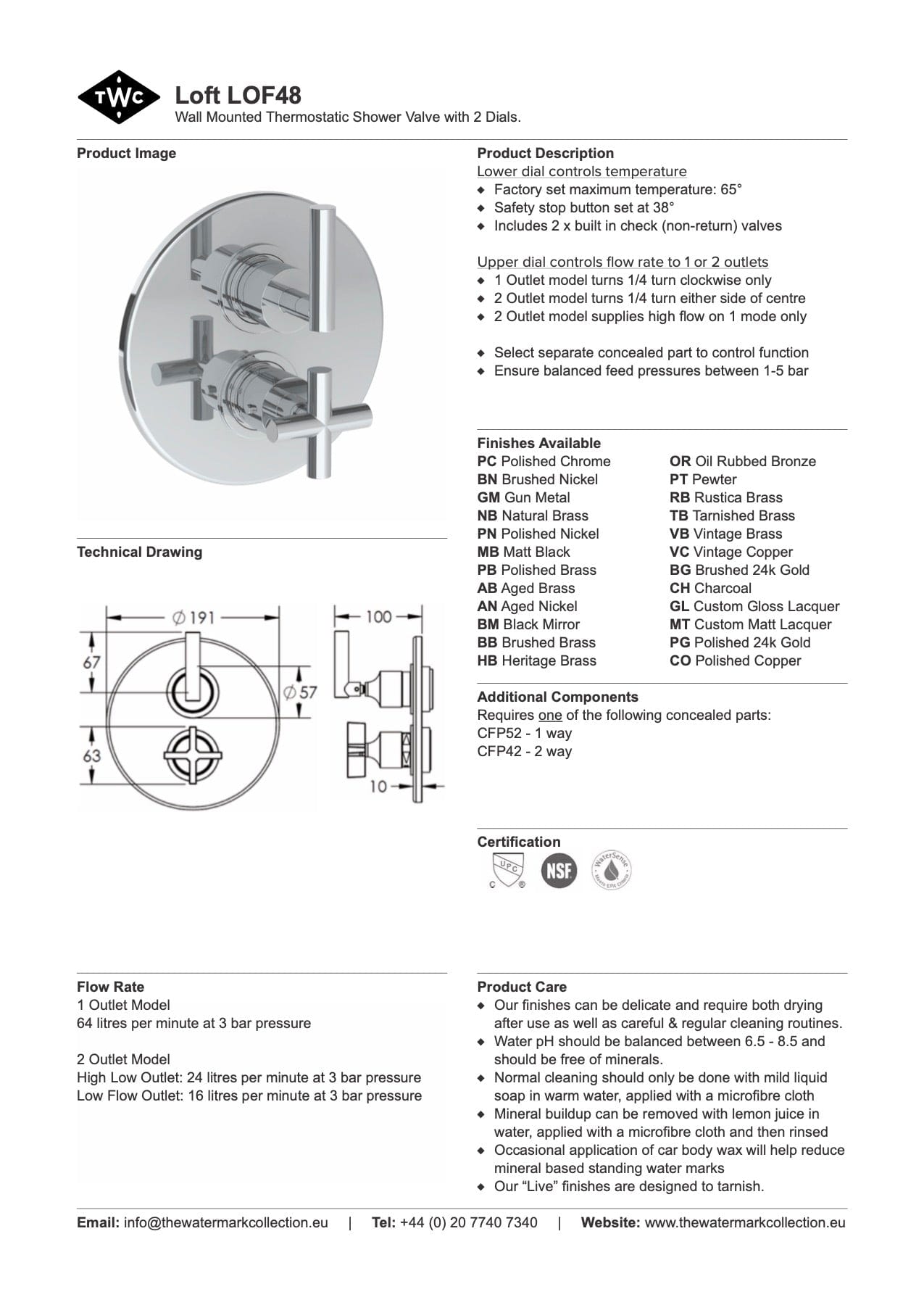 The Watermark Collection Mixer The Watermark Collection Loft Thermostatic Shower Mixer with Diverter