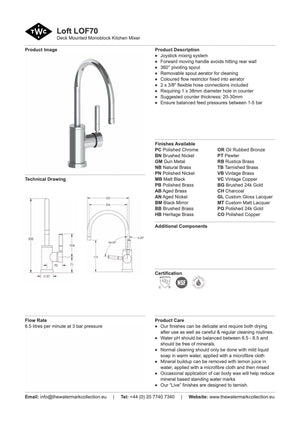 The Watermark Collection Kitchen Tap Polished Chrome The Watermark Collection Loft Monoblock Kitchen Mixer