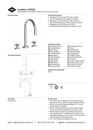 The Watermark Collection Bath Taps Polished Chrome The Watermark Collection London 3 Hole Bath Set with Swan Spout | Cross Handle