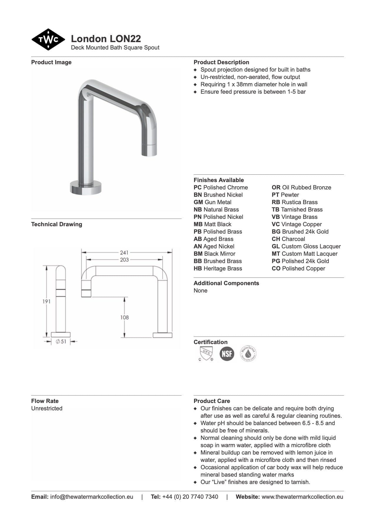 The Watermark Collection Spouts Polished Chrome The Watermark Collection London Hob Mounted Square Bath Spout