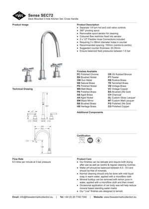 The Watermark Collection Kitchen Taps Polished Chrome The Watermark Collection Sense 3 Hole Kitchen Set | Cross Handle