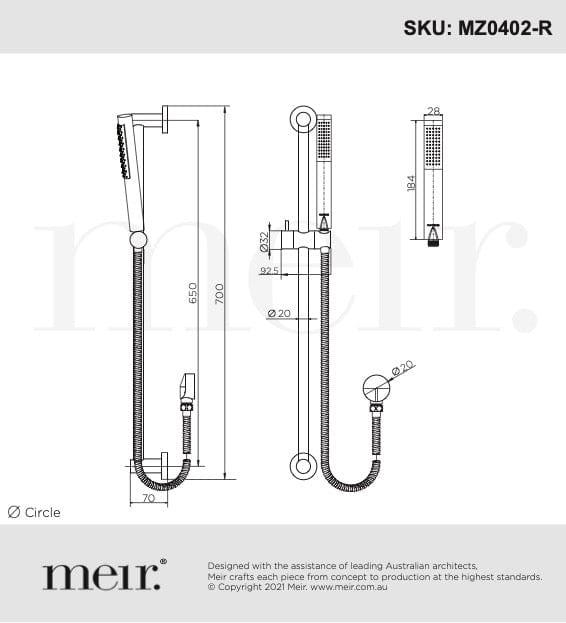 Meir Showers Meir Round Single Function Slide Shower | Shadow