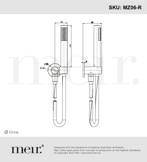 Meir Bathroom tapware Meir Round Single Function Hand Shower on Swivel Bracket | Brushed Nickel