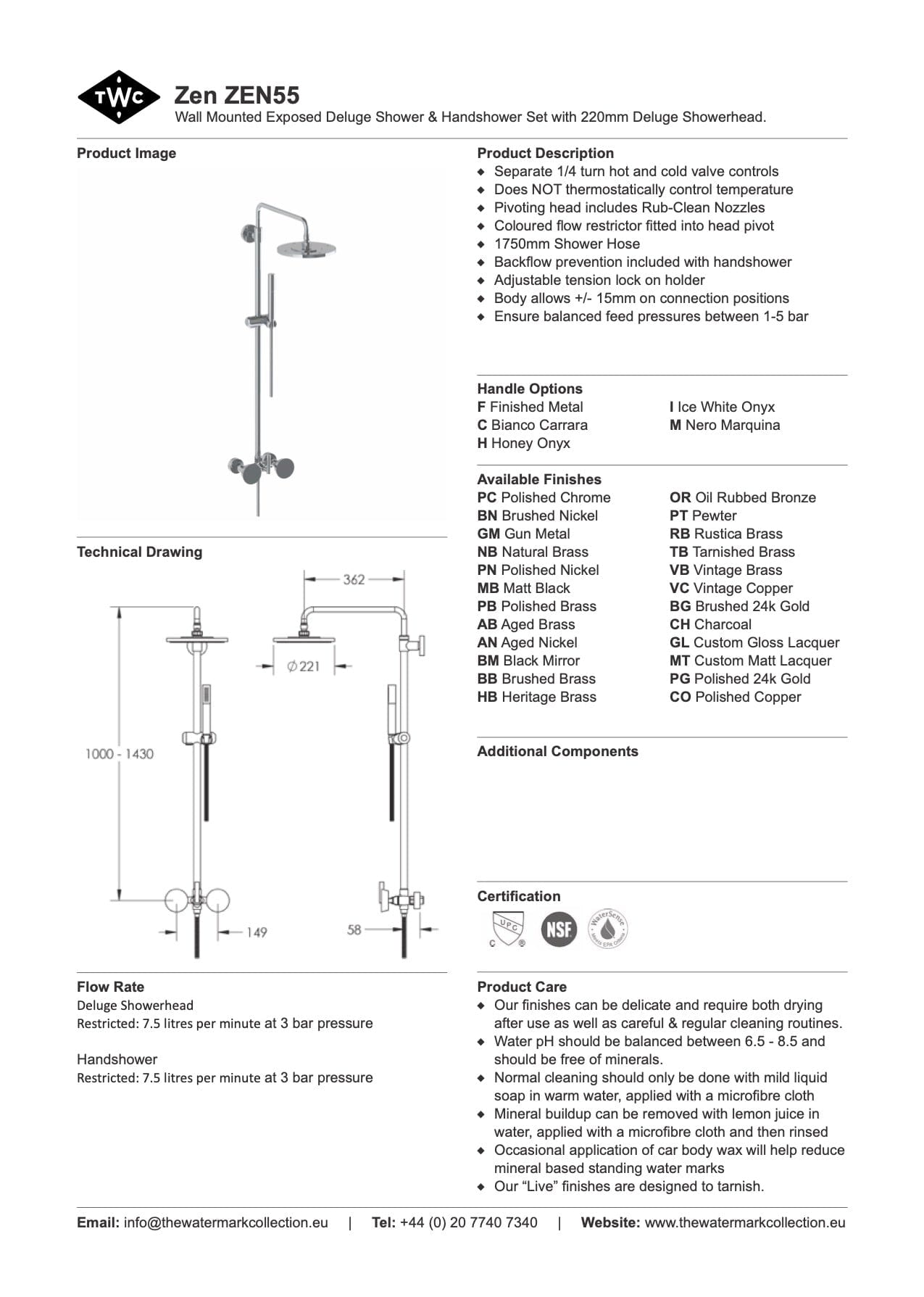 The Watermark Collection Showers The Watermark Collection Zen Exposed Deluge Shower & Hand Shower Set