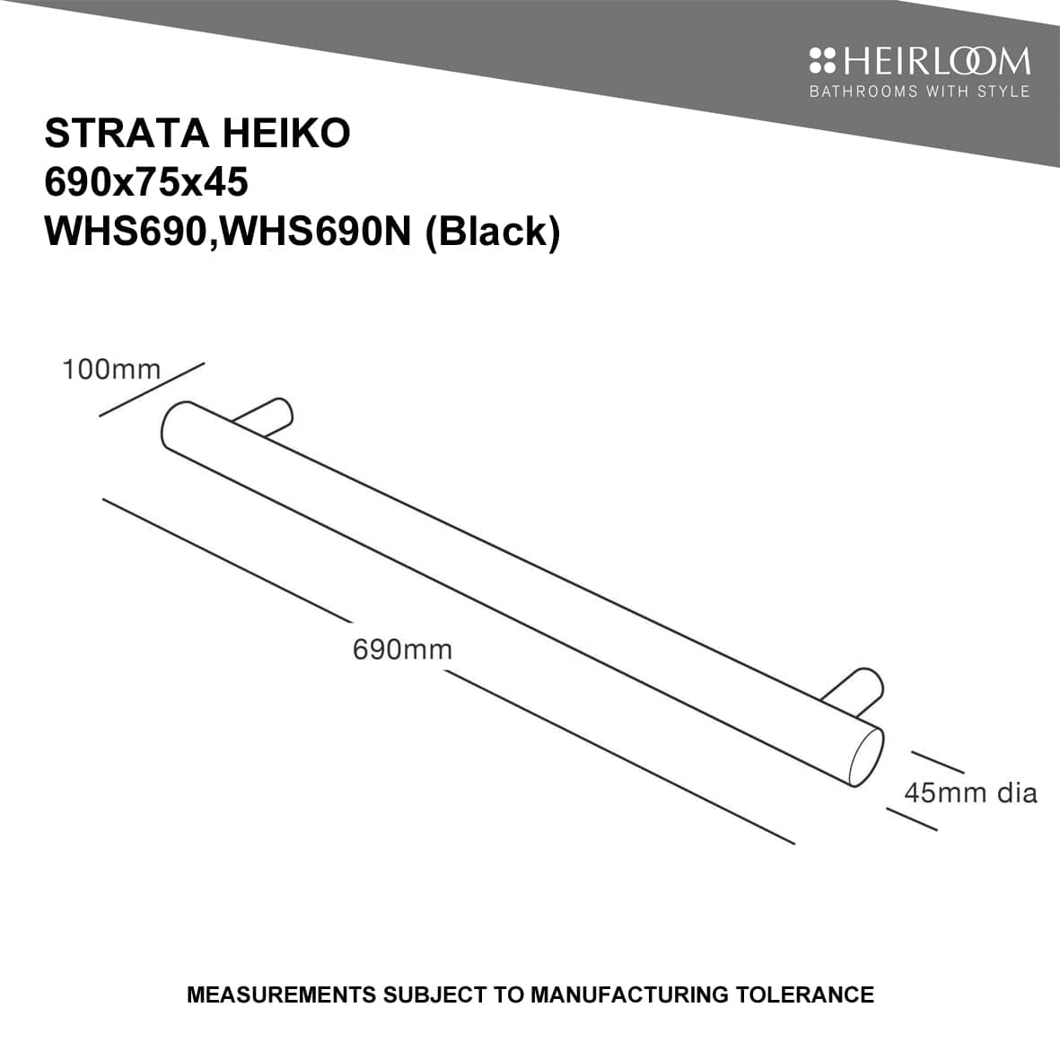 Heirloom Heated Towel Rail Heirloom Strata Heiko 690 Heated Towel Rail | Black