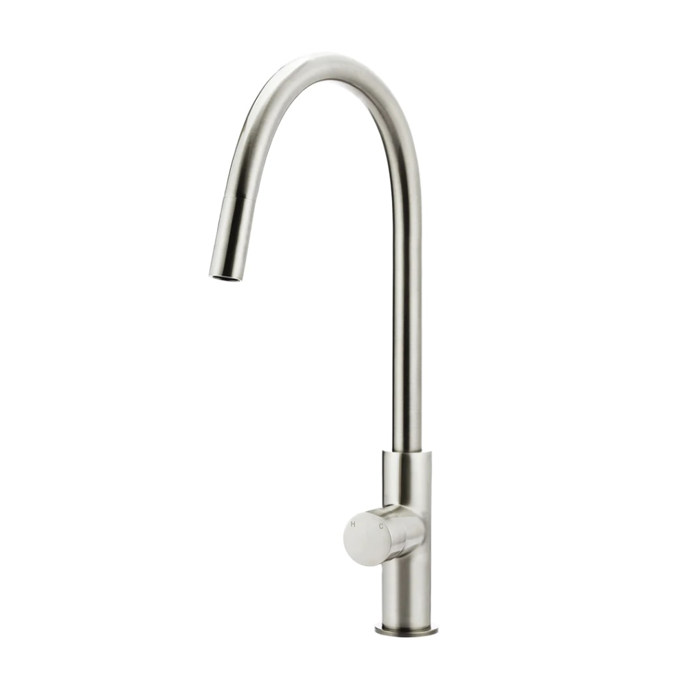 Meir Round Pinless Piccola Pull Out Kitchen Mixer Tap | Brushed Nickel
