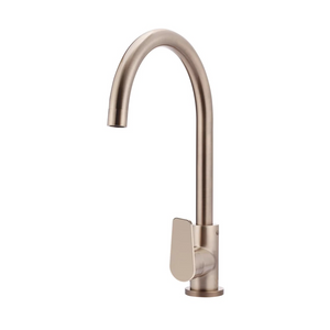 Meir Round Gooseneck Kitchen Mixer Tap WIth Paddle Handle | Champagne