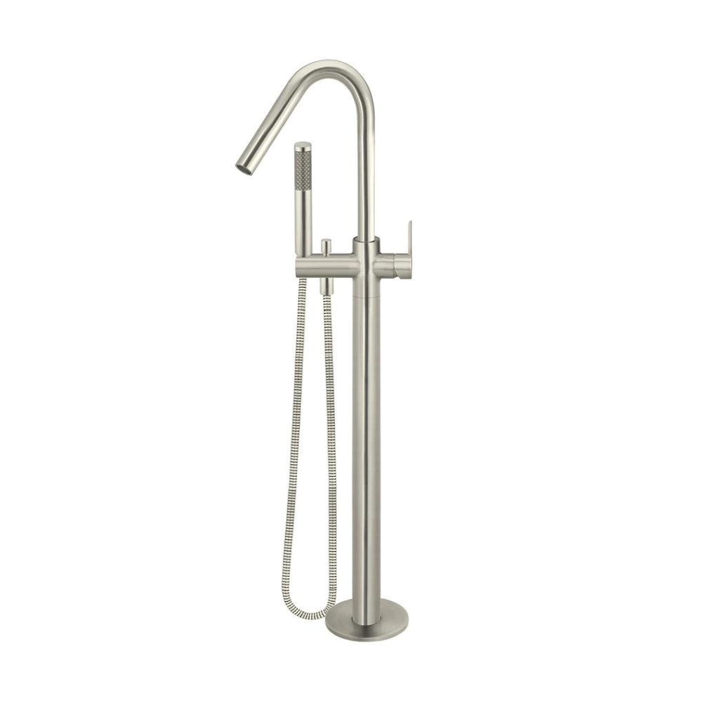 Meir Round Paddle Freestanding Bath Spout and Hand Shower | Brushed Nickel