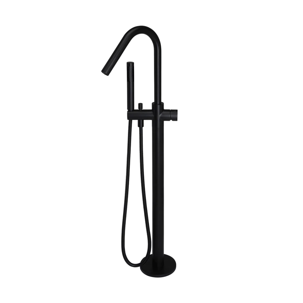 Meir Round Pinless Freestanding Bath Spout and Hand Shower | Matte Black