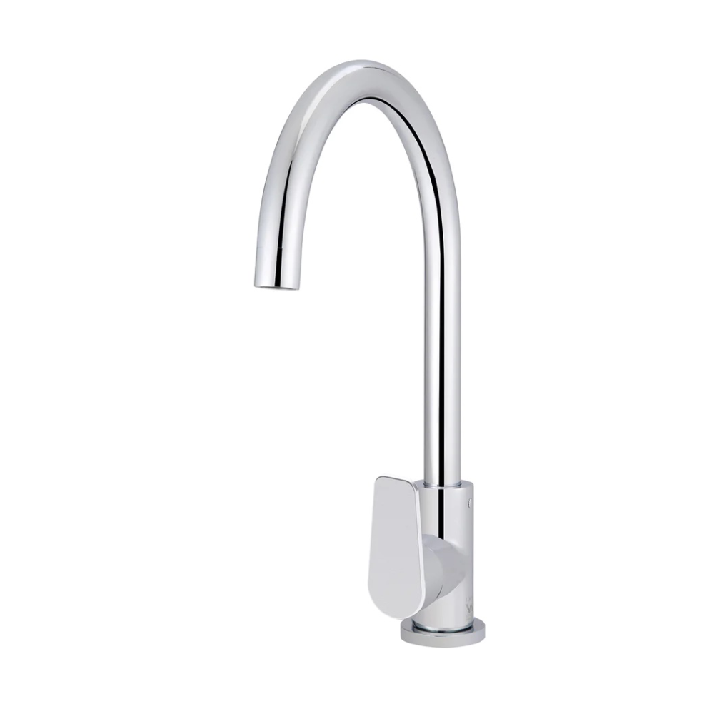 Meir Round Gooseneck Kitchen Mixer Tap WIth Paddle Handle | Polished Chrome