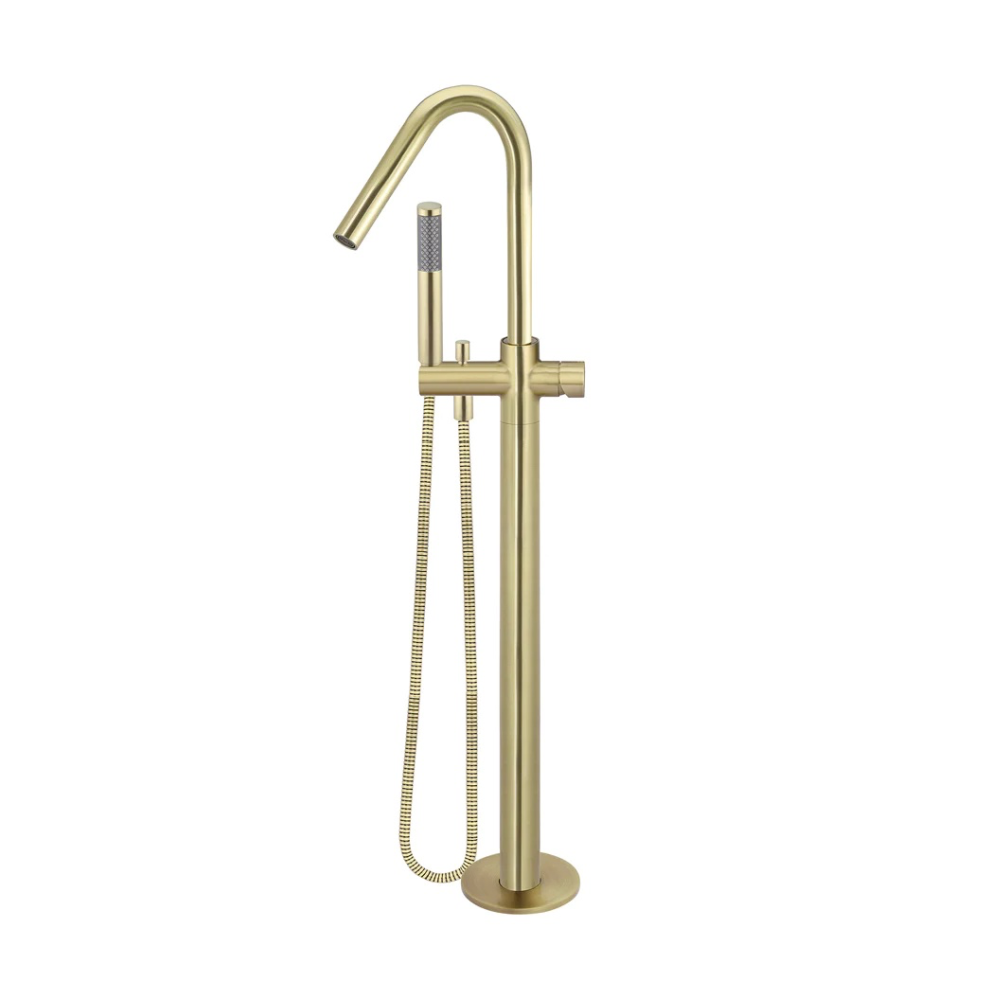 Meir Round Pinless Freestanding Bath Spout and Hand Shower | Tiger Bronze