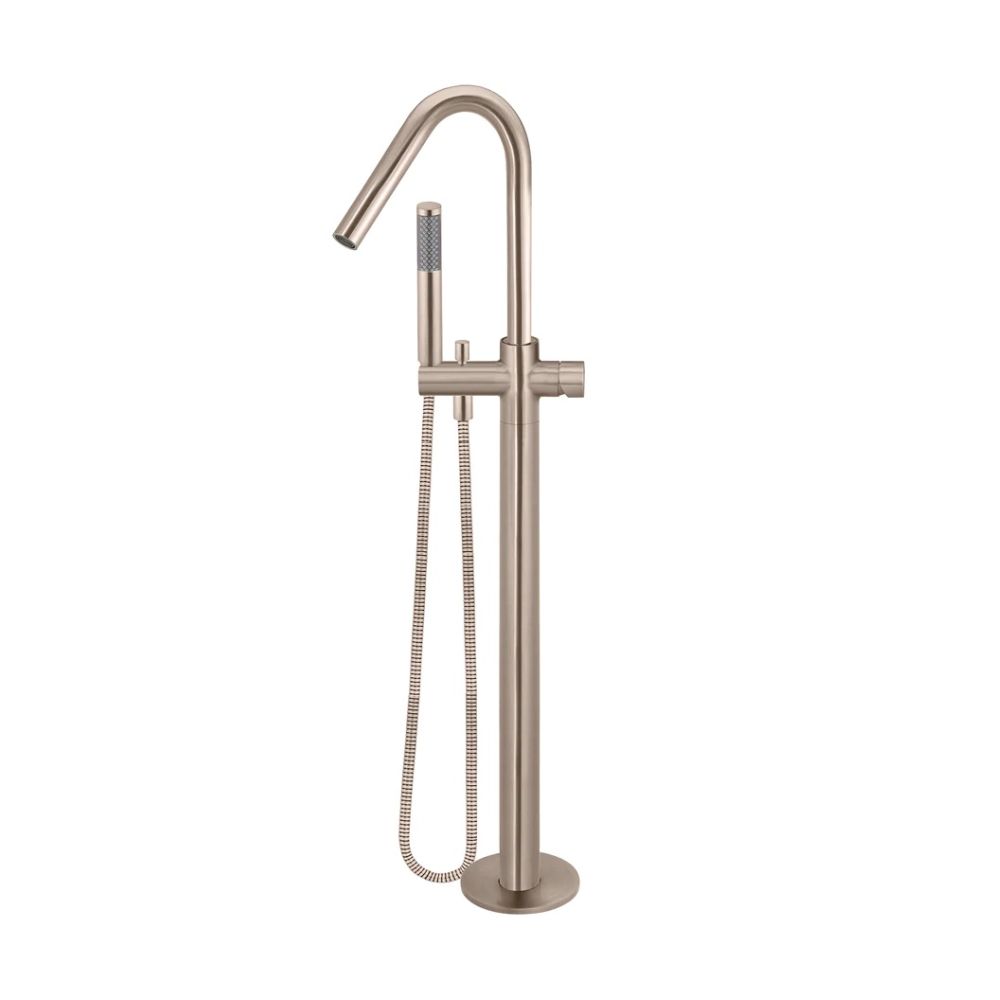 Meir Round Pinless Freestanding Bath Spout and Hand Shower | Champagne