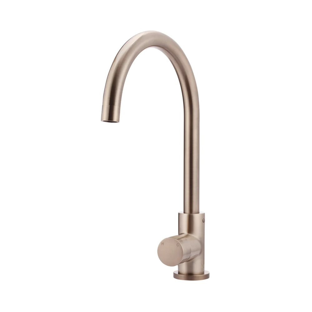 Meir Round Gooseneck Kitchen Mixer Tap With Pinless Handle | Champagne