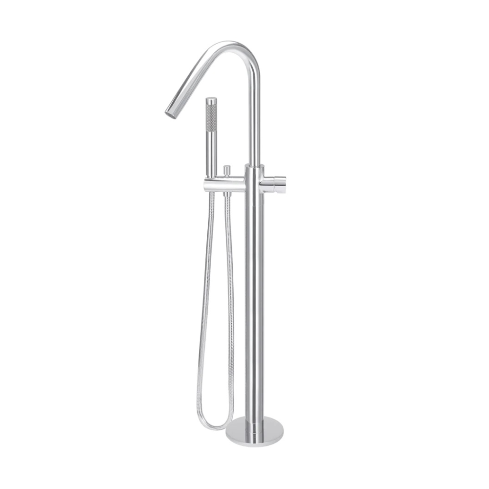 Meir Round Pinless Freestanding Bath Spout and Hand Shower | Polished Chrome