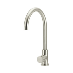 Meir Round Gooseneck Kitchen Mixer Tap With Pinless Handle | Brushed Nickel