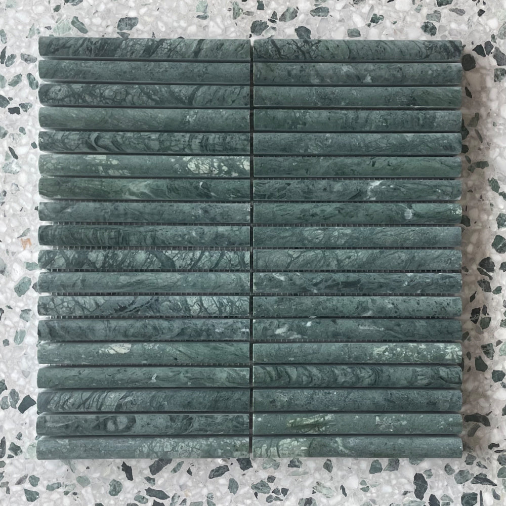 Mini Flutes Honed Mosaic |  Indian Green Marble