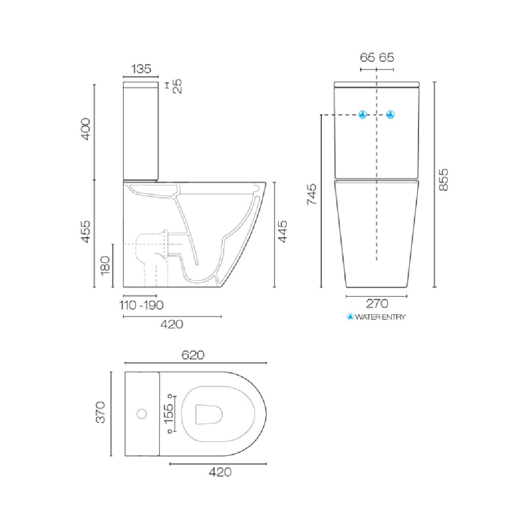 Rose & Stone Harlow | Rimless Overheight Back To Wall Toilet Suite Thick Seat