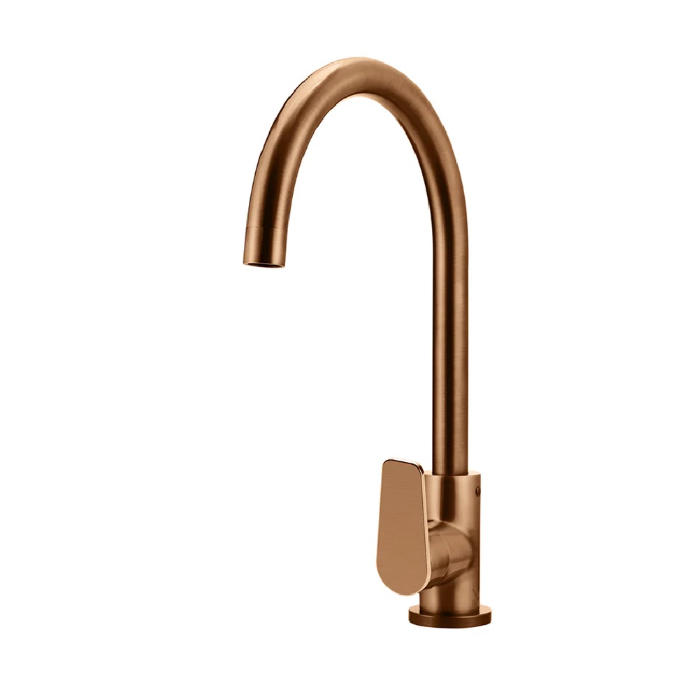 Meir Round Gooseneck Kitchen Mixer Tap WIth Paddle Handle | Lustre Bronze