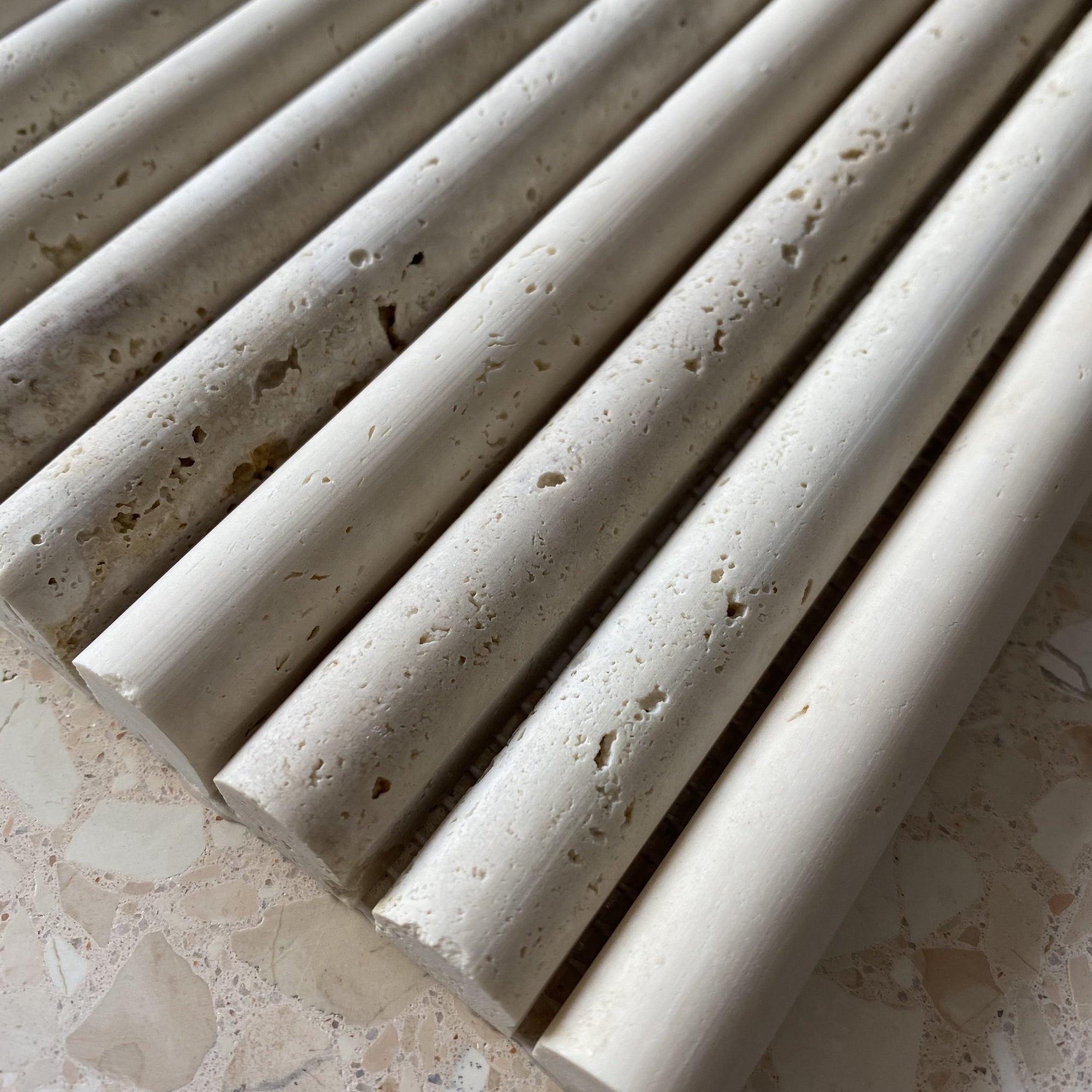 Mini Flutes Honed Mosaic | Roman Travertine