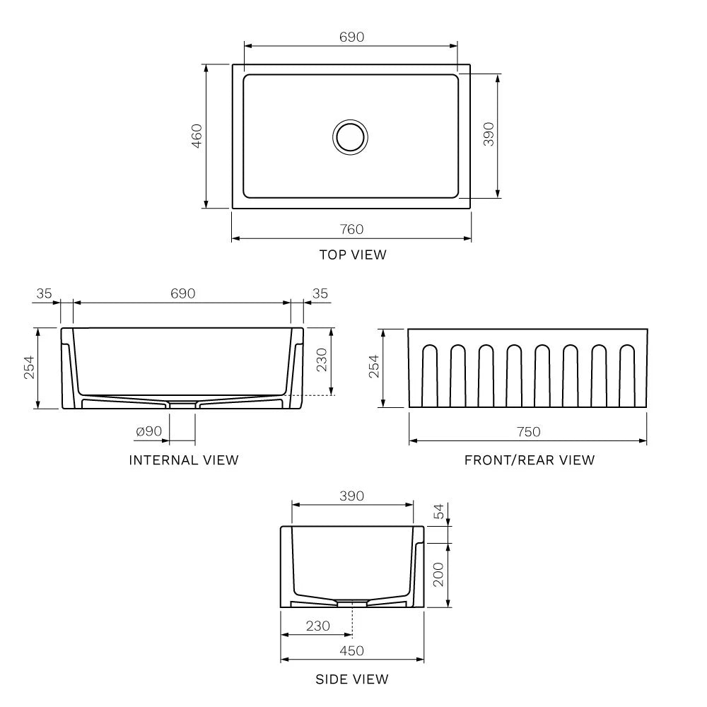 Rigolo 750 Butler Sink | Gloss White | Flat Edge