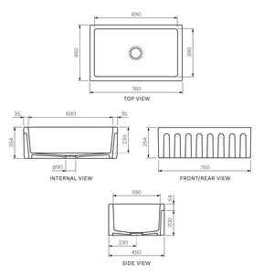 Rigolo 750 Butler Sink | Gloss White | Flat Edge
