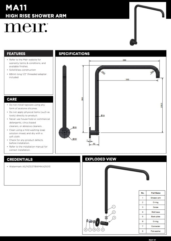 Meir High Rise Shower Arm | Tiger Bronze
