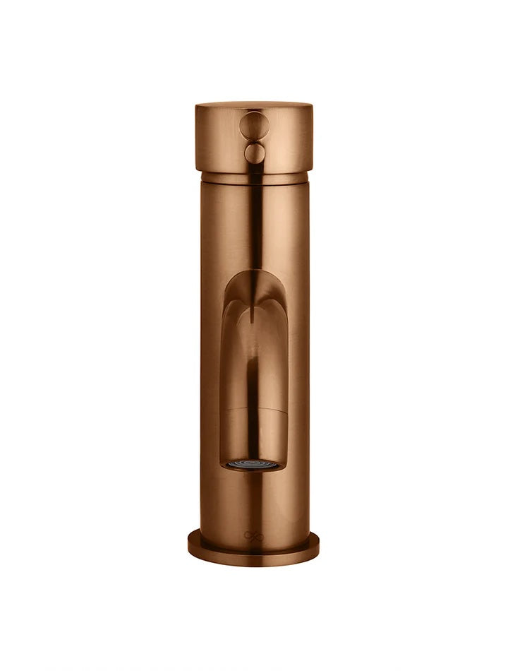 Meir Round Basin Mixer with Curved Spout | Lustre Bronze