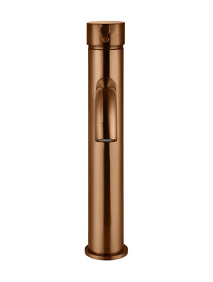 Meir Round Tall Basin Mixer with Curved Spout | Lustre Bronze