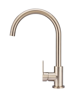 Meir Round Gooseneck Kitchen Mixer Tap WIth Paddle Handle | Champagne