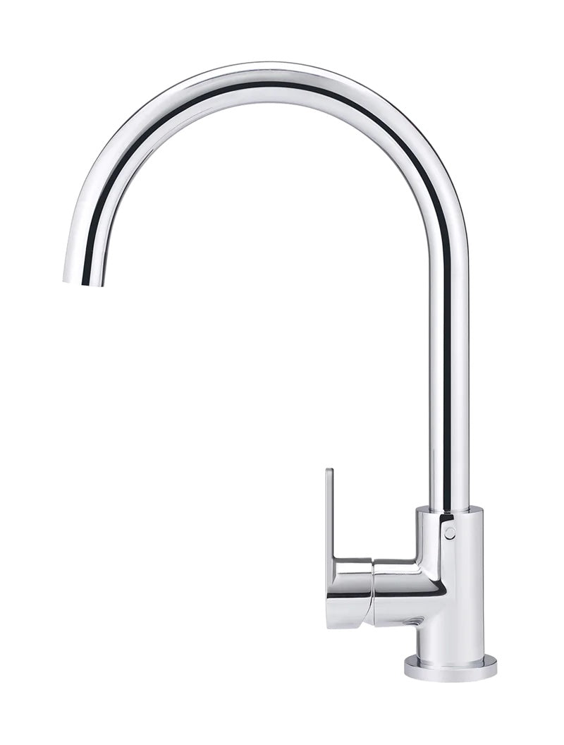 Meir Round Gooseneck Kitchen Mixer Tap WIth Paddle Handle | Polished Chrome